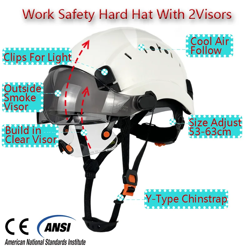 Casque de sécurité de Construction CE, avec visière intégrée, pour ingénieurs, ABS, casque rigide, casquette de travail industriel ANSI, Protection de la tête, OEM