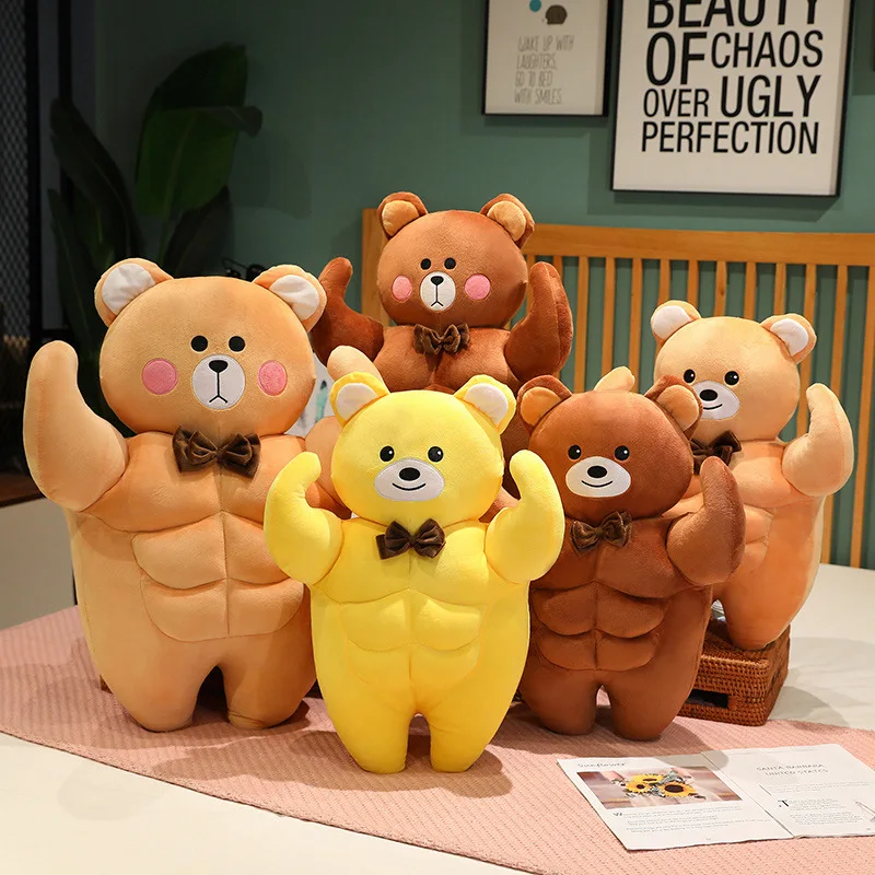 Funny Cartoon Muscle Bear Plush Toy Sleeping Accompany Plushies Hug Pillow Anime Soft Stuffed Bears Dolls for Girlfriend Gifts