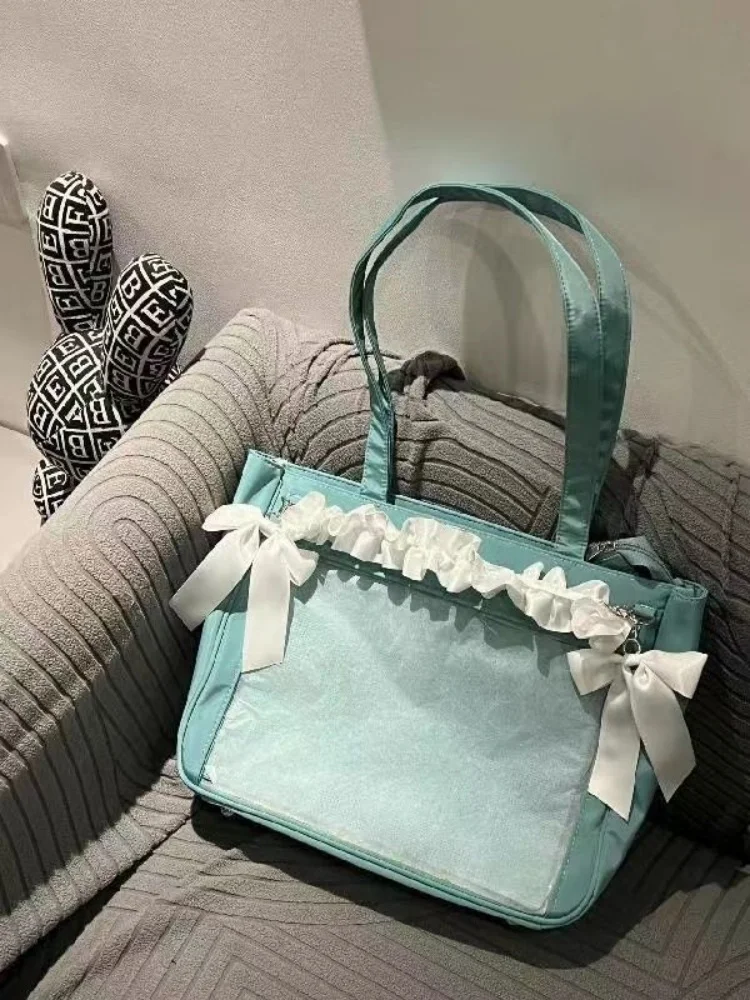 

Japanese Ruched Transparent Lolita Bow Women Shoulder Handbag Cute All Match Handbag Itabag Designer Bag