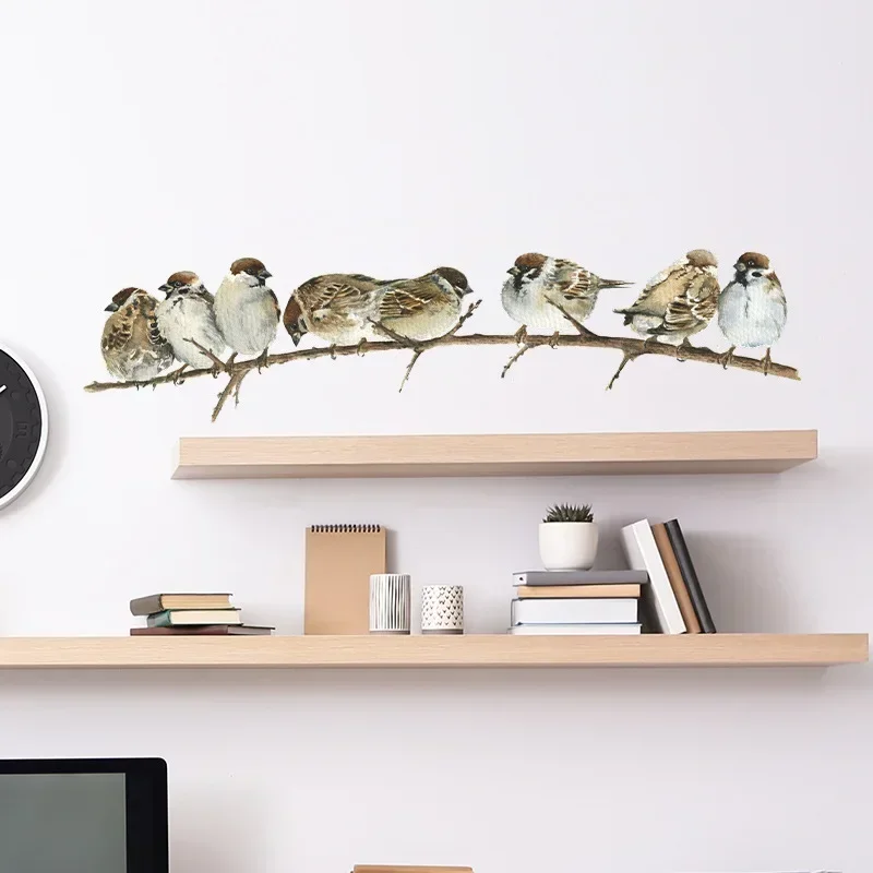 Wall Stickers Portray 8 Sparrows Cute Bird Home Living Room Decoration Bedroom Bathroom Furniture Door House Interior Decor