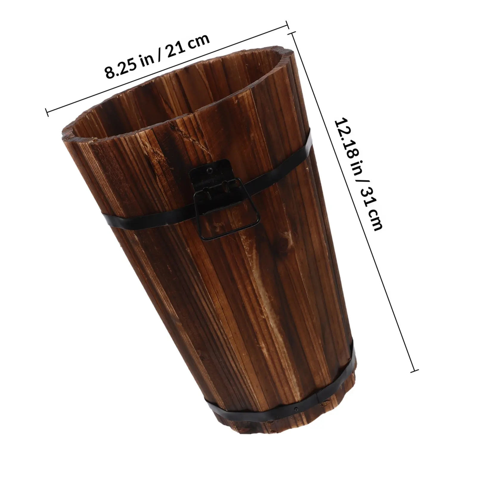 소박한 나무 쓰레기통 중간 크기 원형 욕실 쓰레기 바구니 침실 사무실 욕실용 장식 수납함