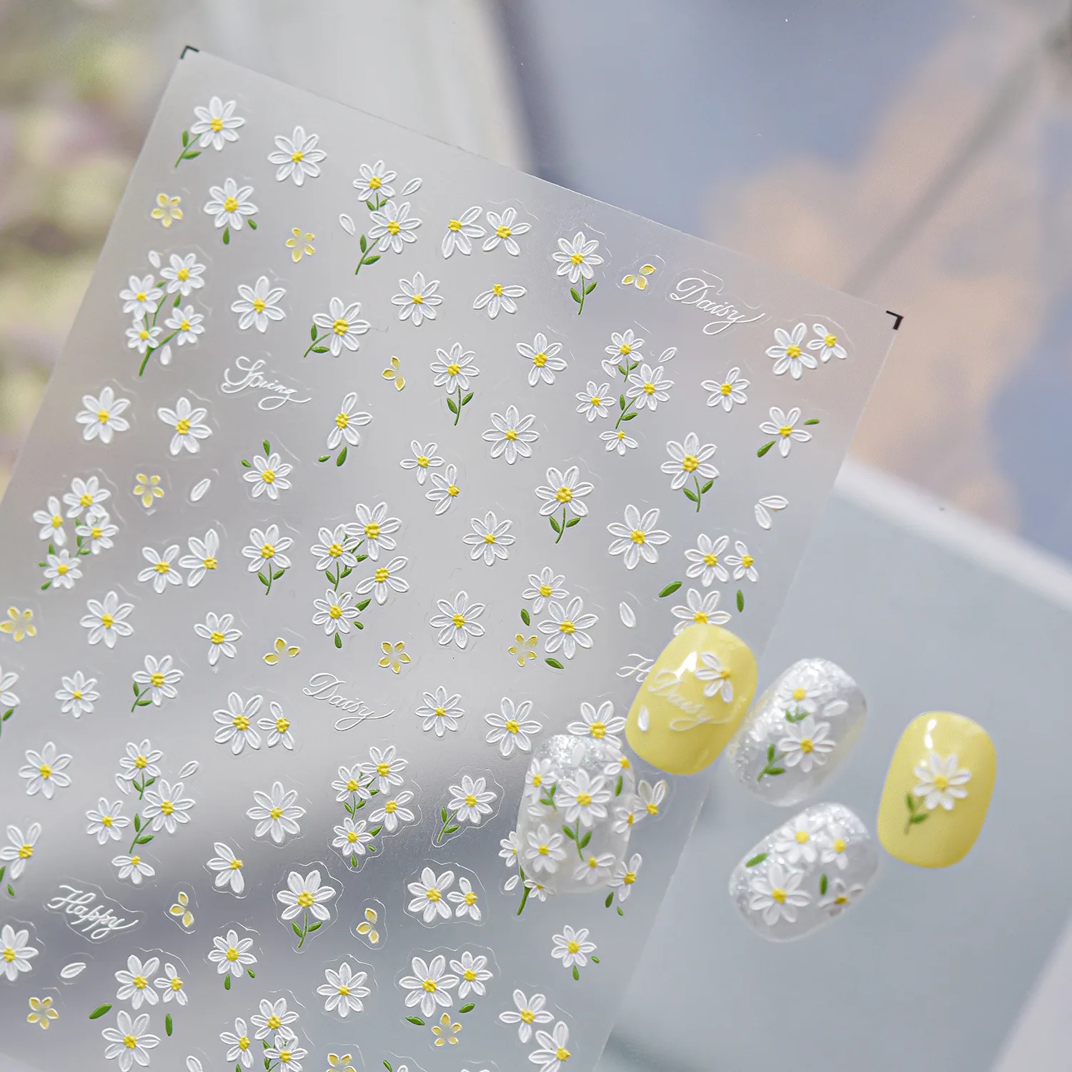 1pcs 5D 릴리프 네일 스티커 귀여운 네일 스티커 작은 데이지 봄 네일 장식 스티커 자체 접착 네일 아트 스티커 데칼