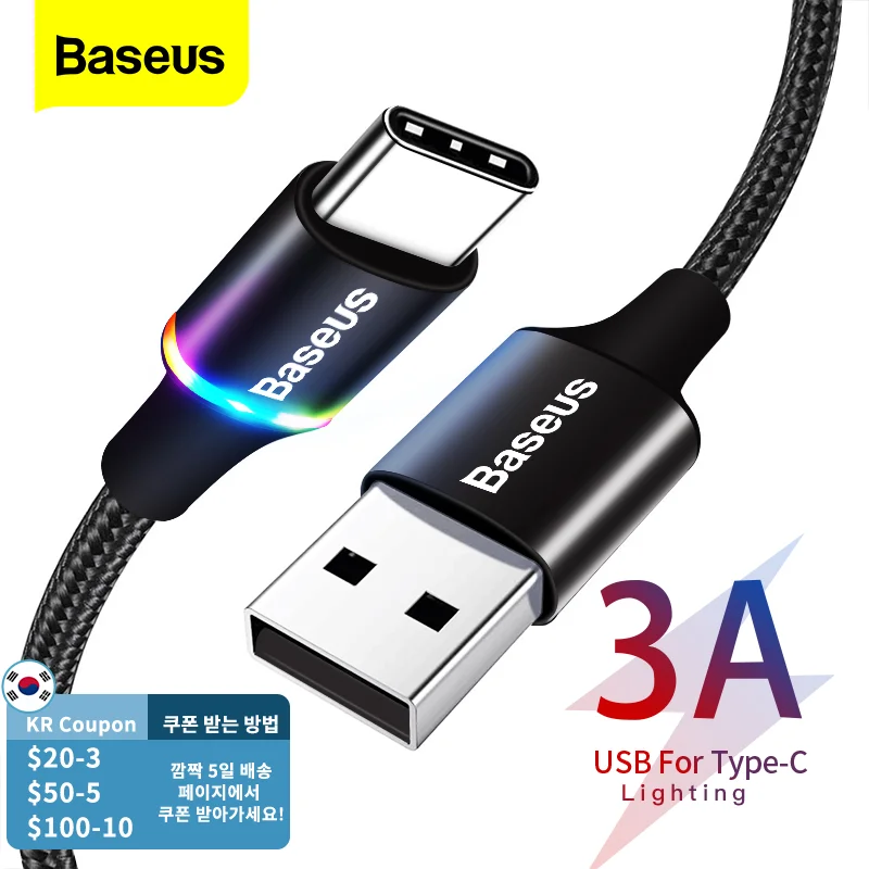 Baseus USB Type C Cable For Samsung S20 S21 Xiaomi POCO Fast Charging Wire Cord USB-C Charger Mobile Phone USBC Type-C Cable 3m hdmi cord for iphone