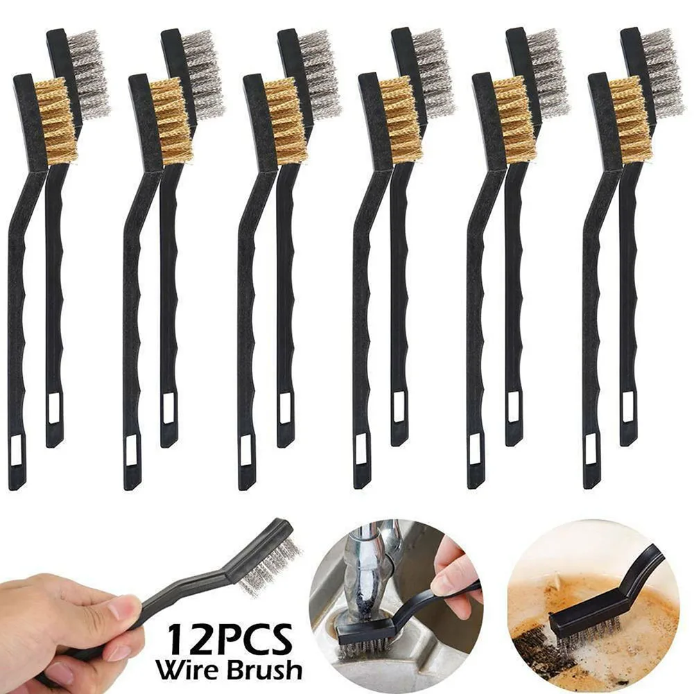 10/12pcs Wire Brush Set Stainless Steel Plastic Brush Remove Rust Brushes Brass Cleaning Brushes Cleaning Tools Home Kits