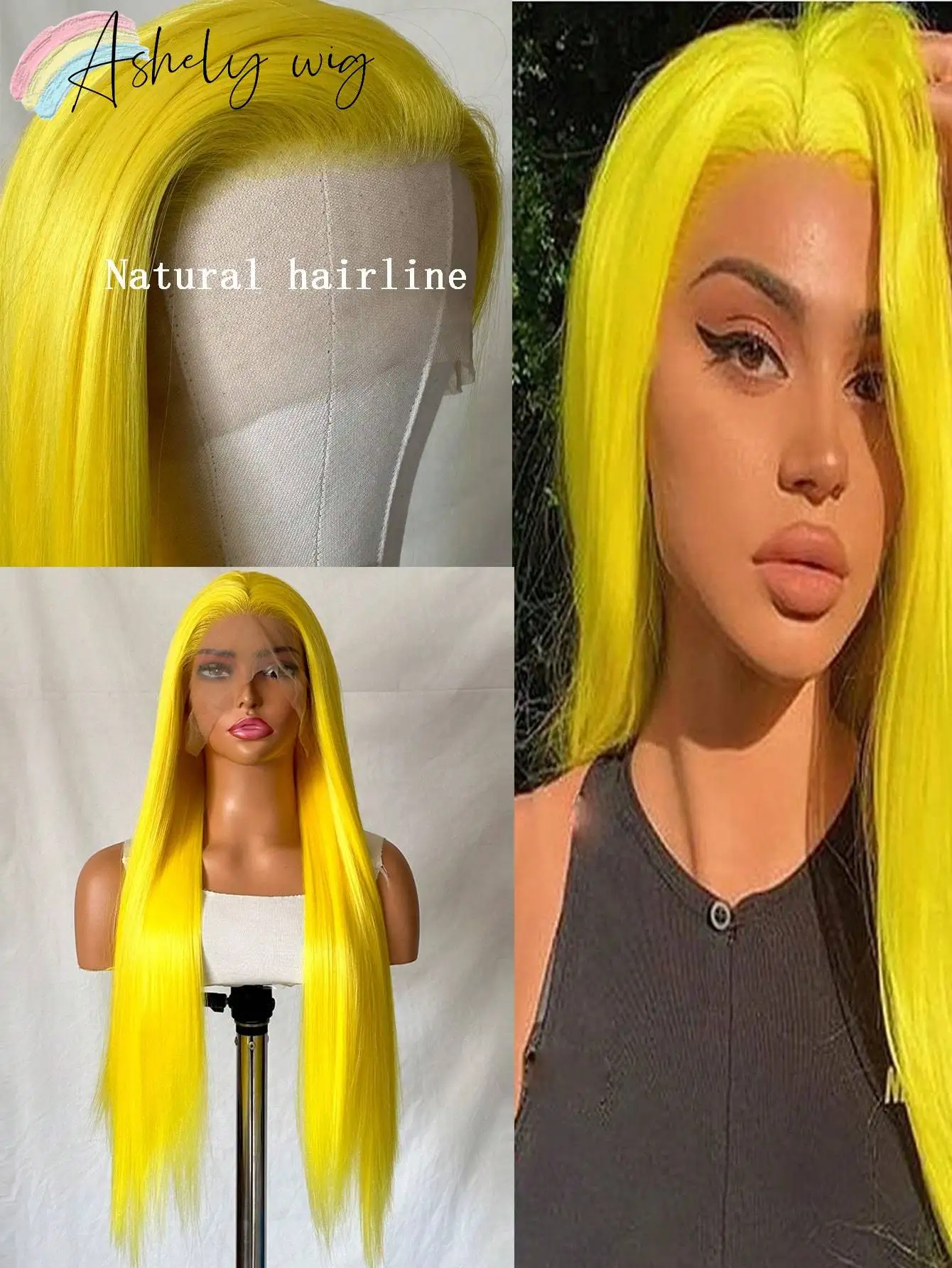 Synthetic Lace Front Wig 13*4 Long Straight Hairline Pre-Plucked Heat Resistant Fiber Fashionable Women