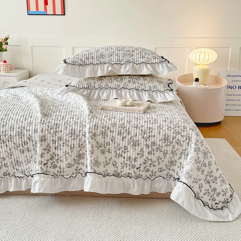 Bonenjoy Print Bedspread Lace Bed Cover Skin-friendly Bedsheet Soft Bed Linen покрывало Girls Room Bedspreads (No Pillowcase)