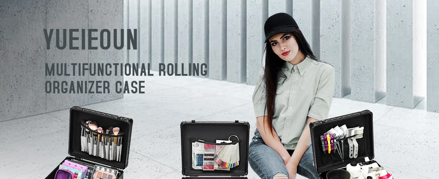 Description Picture 2 of itemCart with 3 Drawers, Professional Trolley Cart for Beauty Salon, Rolling Train Case Makeup Organizer Case for Nail Tech, F