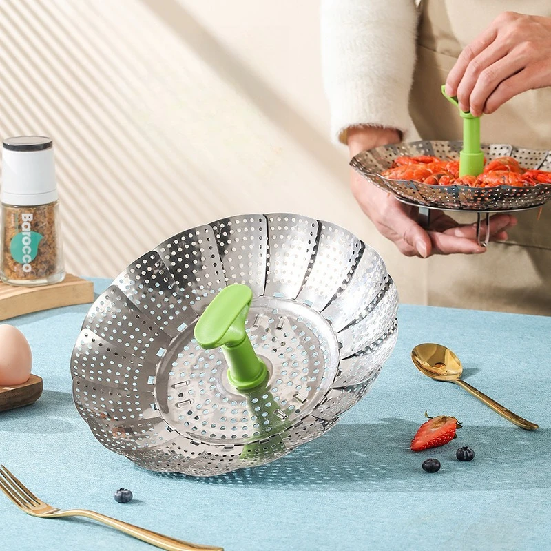 9Inches Stainless Steel Lotus Steaming Tray Pot Rack Foldable Food Steamer Kitchen Fruit Drain Basket Cooking Accessories