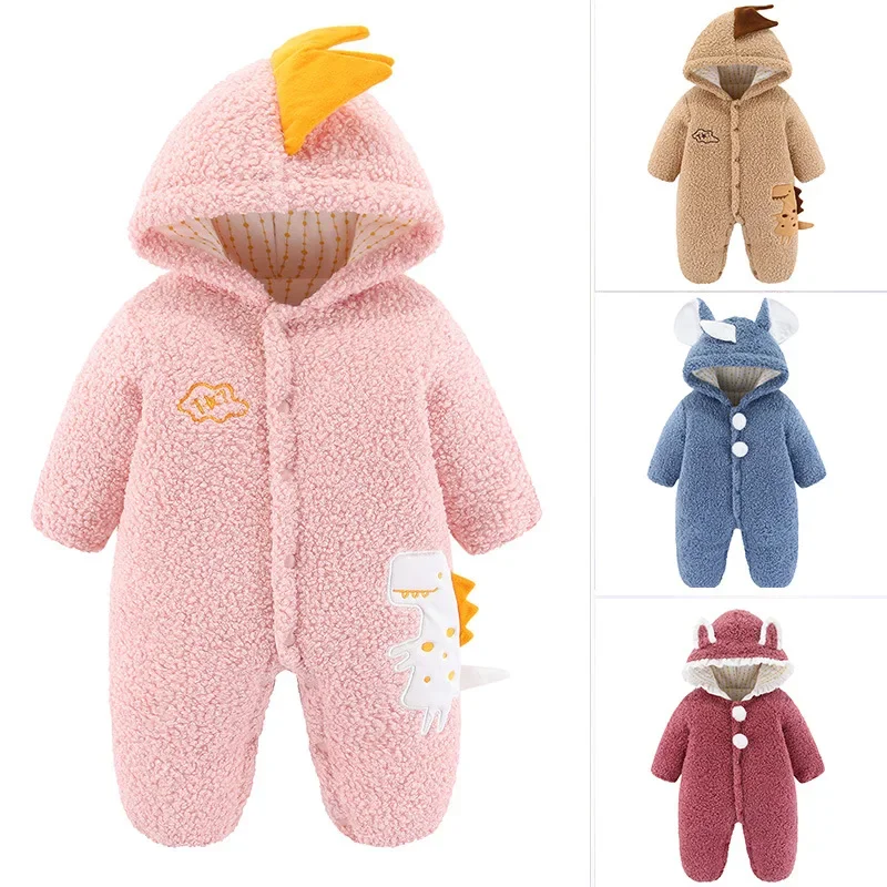 

Newborn Baby Romper Winter Thicken Cotton Jumpsuit Infant Onesie Fleece Lining Hooded Rompers for Boy Girl Clothes Kids Outfit