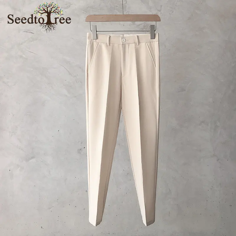 

Summer Solid Color Men's Casual Pants Lightweight Fashion Harem Pants Ankle Length Suit Pants
