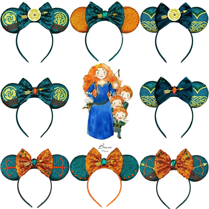 Pixar Brave Ears Headbands for Women Disney Princess Merida Hair Accessories Girl Green Sequins Bow and Arrow Hairband Kids Gift pixar cosplay spider man hairband girl marvel avengers headband women sequins hair accessories bow disney headwear carnival gift