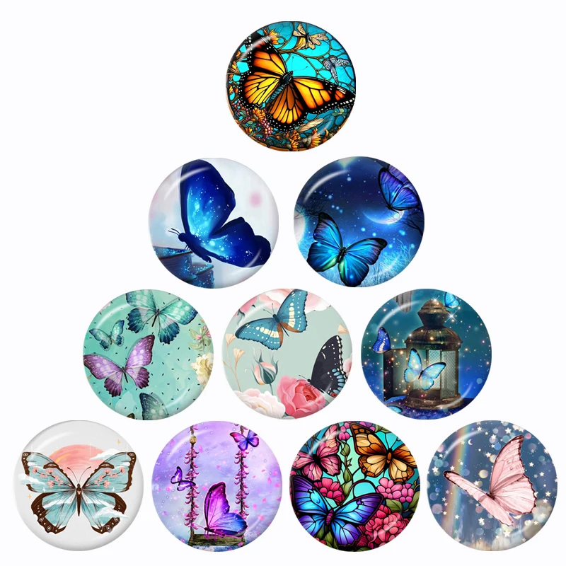 

New Butterfly 10 Pcs 12mm/16mm/18mm/20mm/25mm/30mm Round Photo Glass Cabochon Demo Flat Back Making Finding