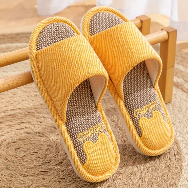 2025 New Home Linen Slippers Women Indoor Soft Open Toe Slides Men Floor Bedroom Breathable Non-slip Sandals Couples Flip Flops 5