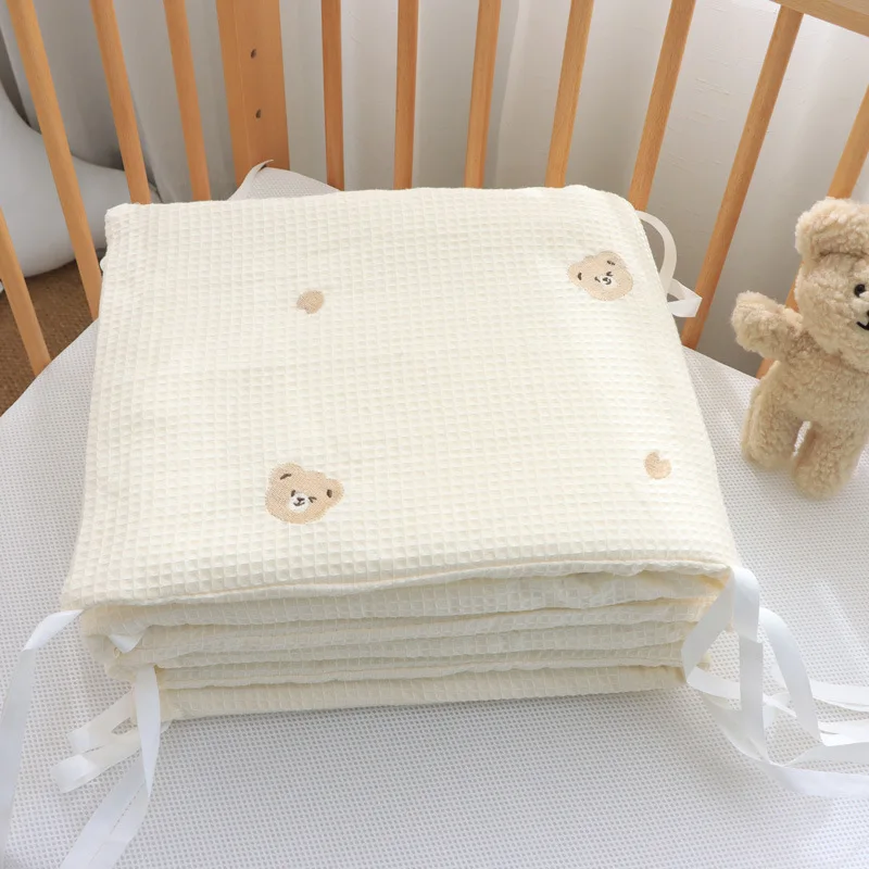 

Baby Bumpers Crib Bear Bunny Embroidered Newborn Cot Bed Bumper Pillow Pads Protector Korean Baby Bedding Allow Custom Size