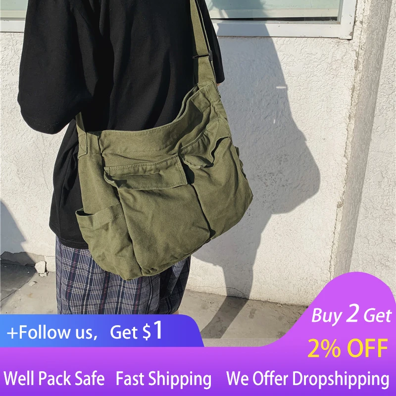 

Women's School Messenger Bags For Women Shoulder Ladies Designer Handbag Solid Large Capacity Casual Canvas Shoulder Female Bags