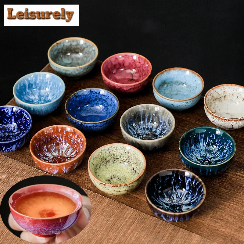 1pcs 45ml Ceramic Tea Bowl China Kiln Change Porcelain Meditation Cup Kung Fu Tea Cups Pottery Mugs Jianzhan Drinkware Wholesale
