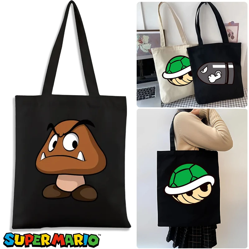 Super Mario Bros Tote Bag Canvas Cartoon Boys Girls Game Storage Borsa A Tracolla Riutilizzabile Travel Grocery Men Kids Anime Handbag