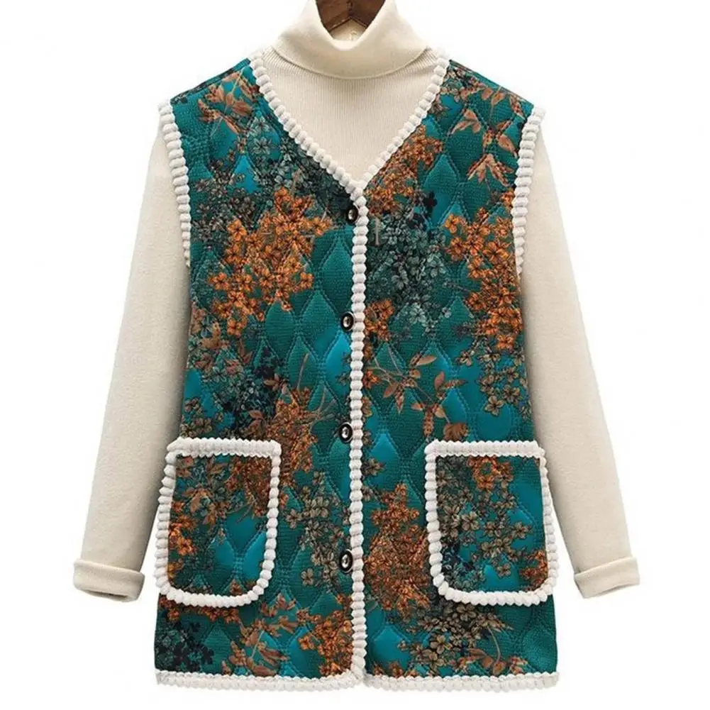 

Winter Vest for Women Stylish Middle-aged Women's Floral Vest Coat Warm Windproof Fashionable Outerwear with Large for Women