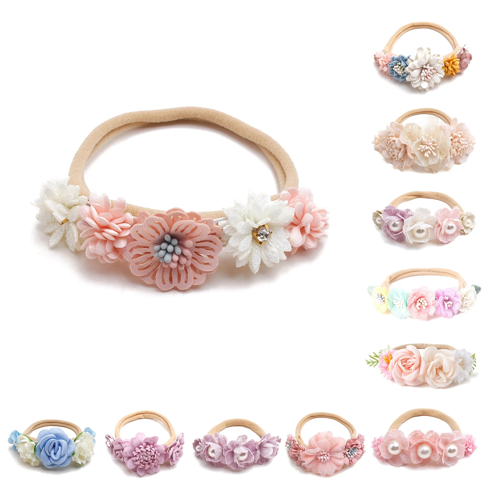 Pudcoco Baby Headbands, Soft Elastic Flower Head Wraps Photo Props Hair Accessories for Infant