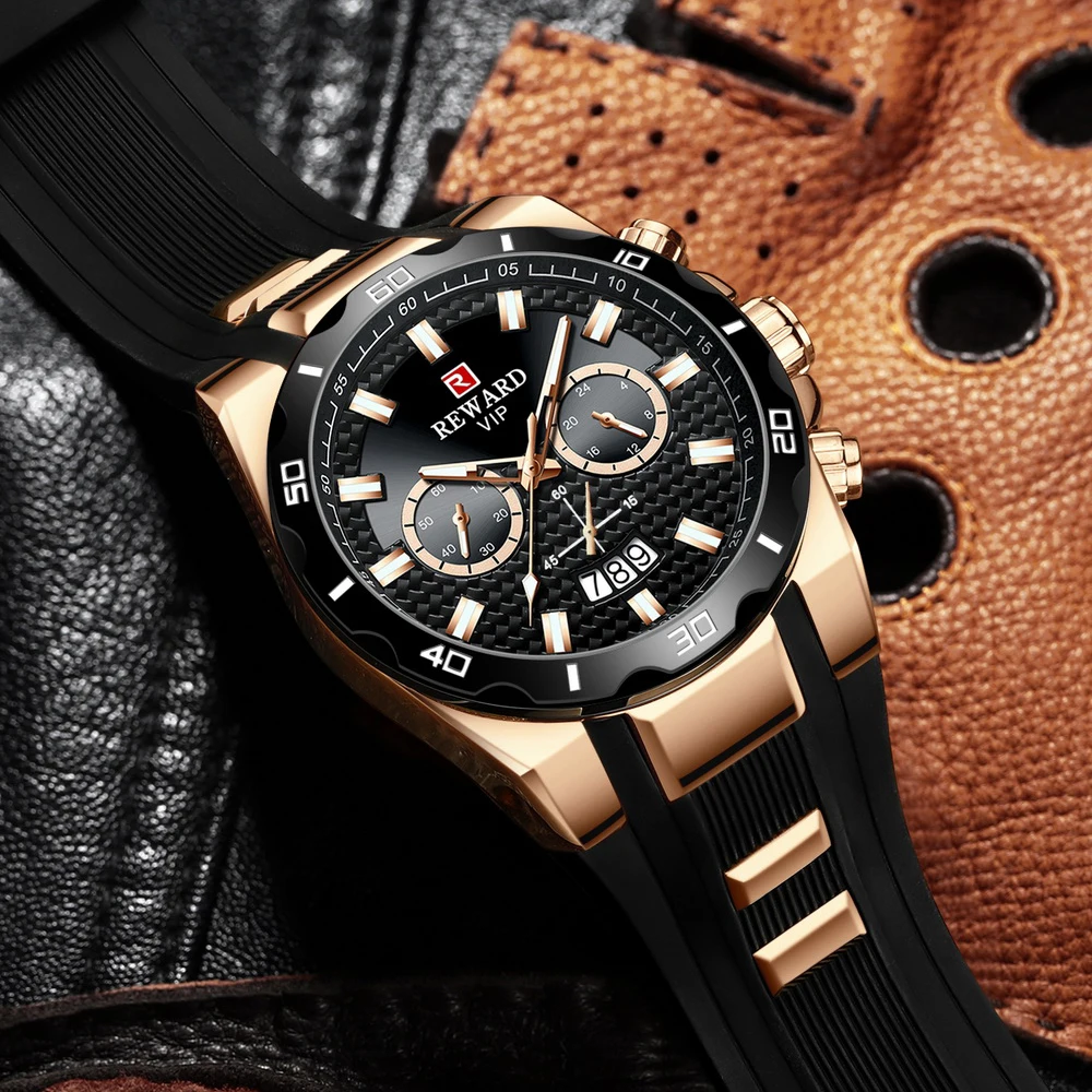 REWARD Chronograph Quartz Watch for Men Luxury Brand Big Dial Military Sport Wristwatch Waterproof Silicone Strap Male Clock 4