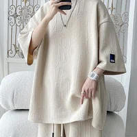 Loose Casual Summer Short Sleeve Shorts Set for Men plus Size Trendy Menswear Comfortable Breathable Clothing Ensemble