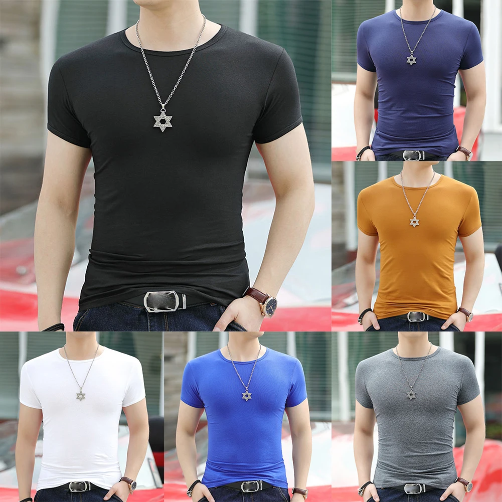 

Mens Short Sleeve O-Neck T-shirt Undershirt Blouse Muscle Activewear Top Tee Solid Color Basic T-shirt L-3XL