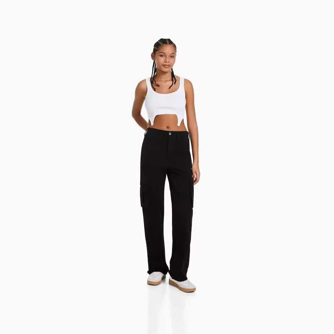 Women Summer Cargo Pants High Waist Wide Leg Trousers