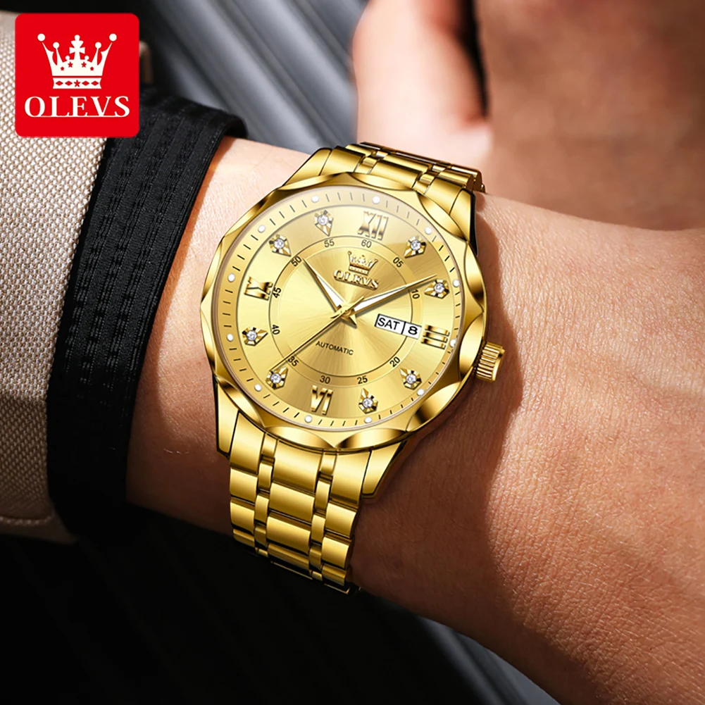 OLEVS 6727 Men's Watch Dual Calendar Automatic Mechanical Watch For Men High Hardness Mirror Waterproof Fashion Man Wristwatch