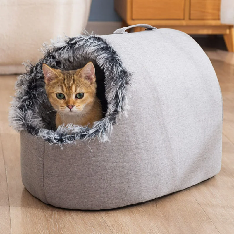 

Pet Deep Sleep House Enclose Warm Cat Beds Soft Winter Cat Nest Kitten Lounger Cushion Puppy Baskets Pet Accessories