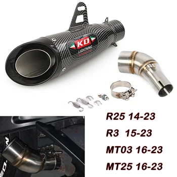 51MM Exhaust Pipe For YAMAHA MT03 MT25 2016-2023 Motorcycle Muffler Mid Link Pipe No DB Killer Stainless Steel Tip