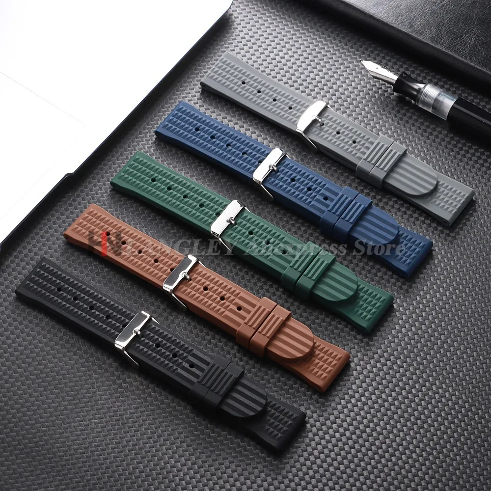 Premium Rubber Waffle Watchband - Universal Soft Silicone Strap Replacement, 20mm/22mm