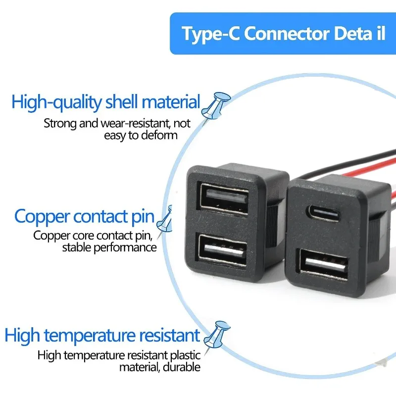 Dual USB Car Charger Socket Type-C Female 12V24V Car Power Socket Fast Charging Port 12V/24V Outlet Adapter for Car Truck Van RV