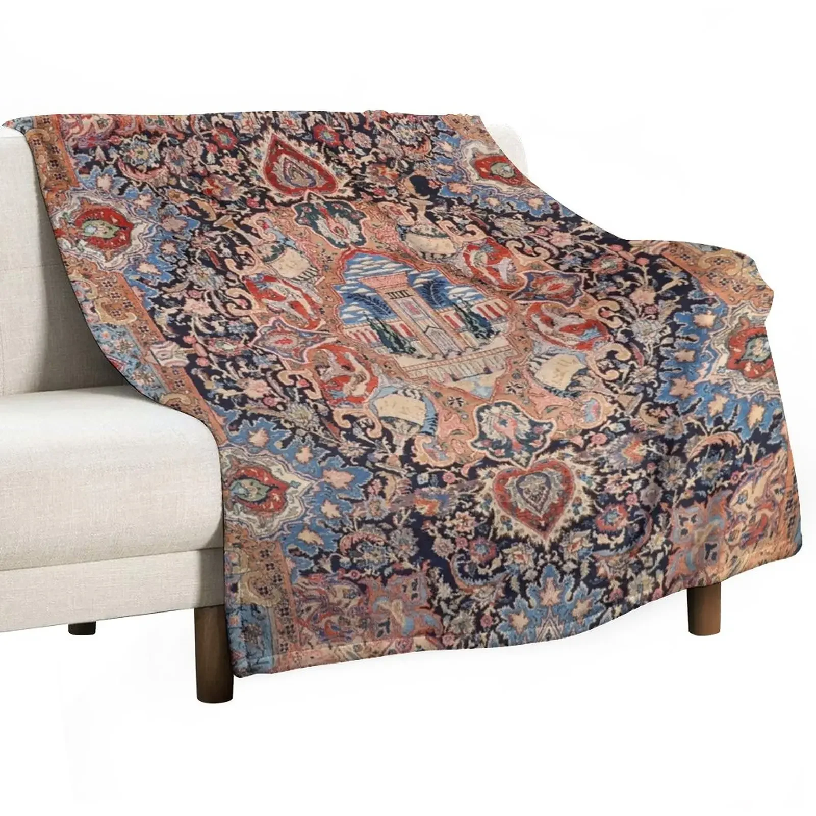 

Persia Carpet 19th Century Authentic Colorful Picture of a Black Blue and Red Rug Throw Blanket Shaggy Soft Plaid Sofas Blankets