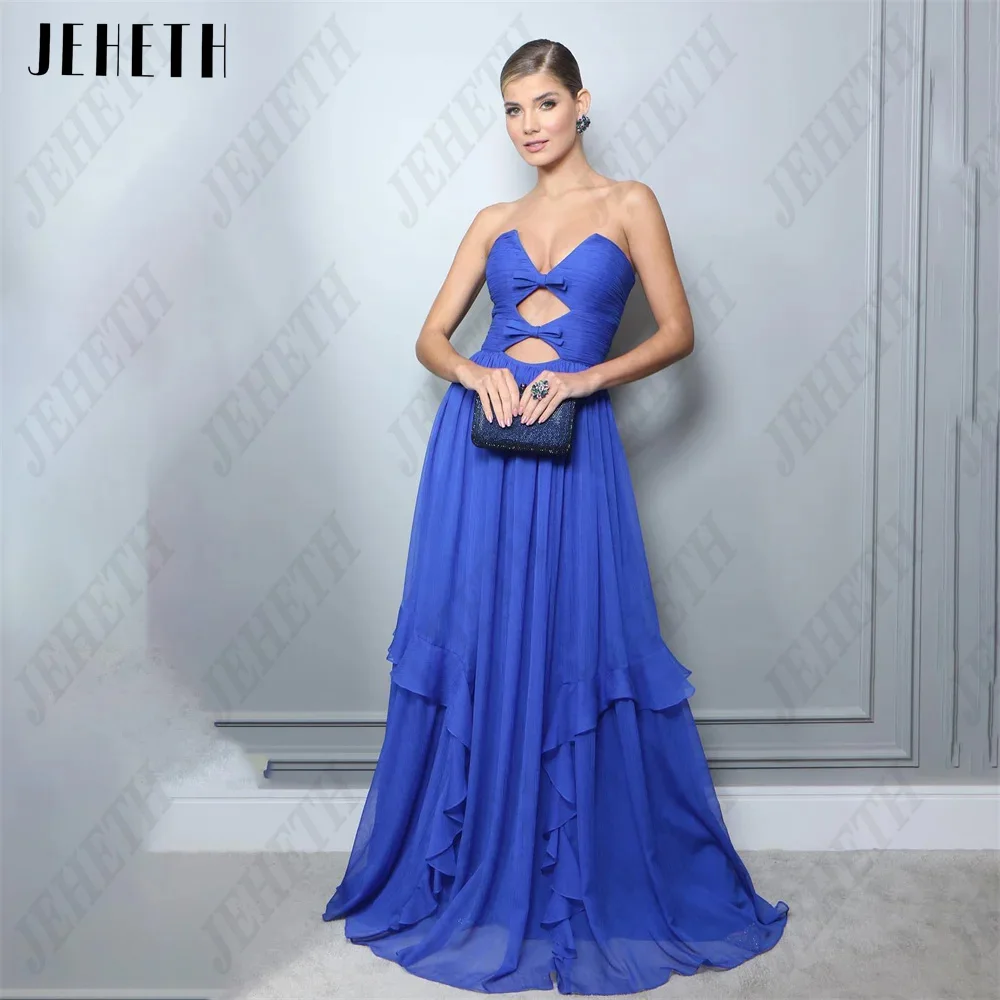 

JEHETH Sexy V-Neck Evening Gowns For Woman Chiffon Sleeveless Zipper Backless Prom Party Gowns A-Line 2024 vestidos de noche