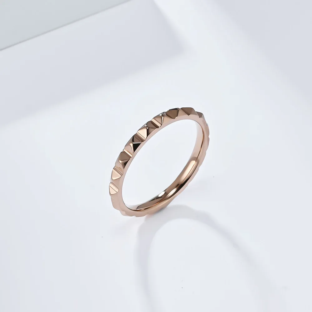 Titanium Steel Pyramid Grid Matte Pinky Ring - Geometric Adjustable Jewelry