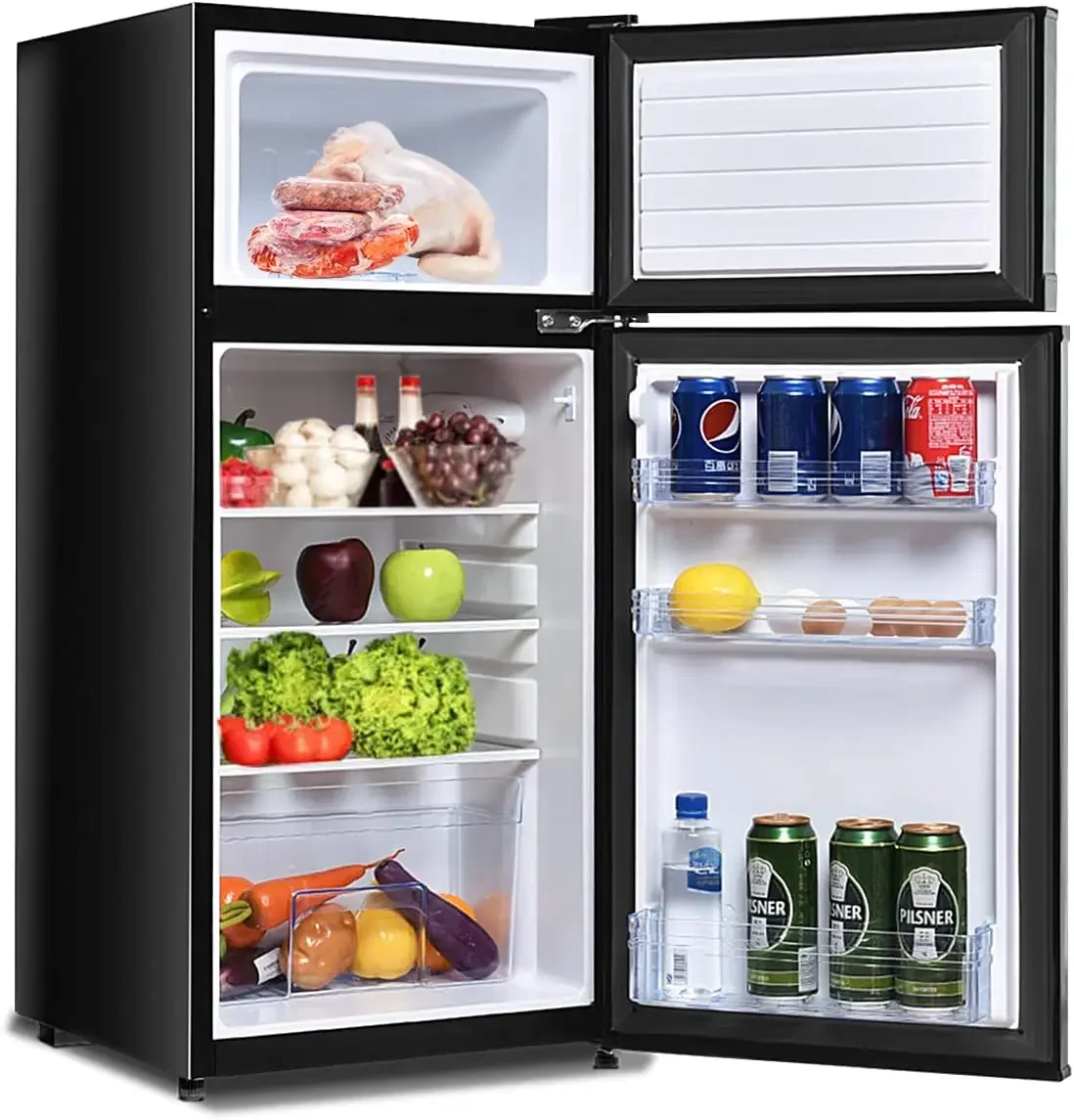 Refrigerator 3.4 cu ft. Unit Cold-rolled Sheet Mini Refrigerator with freezer Dorm fridge with Adjustable Removable Shelves