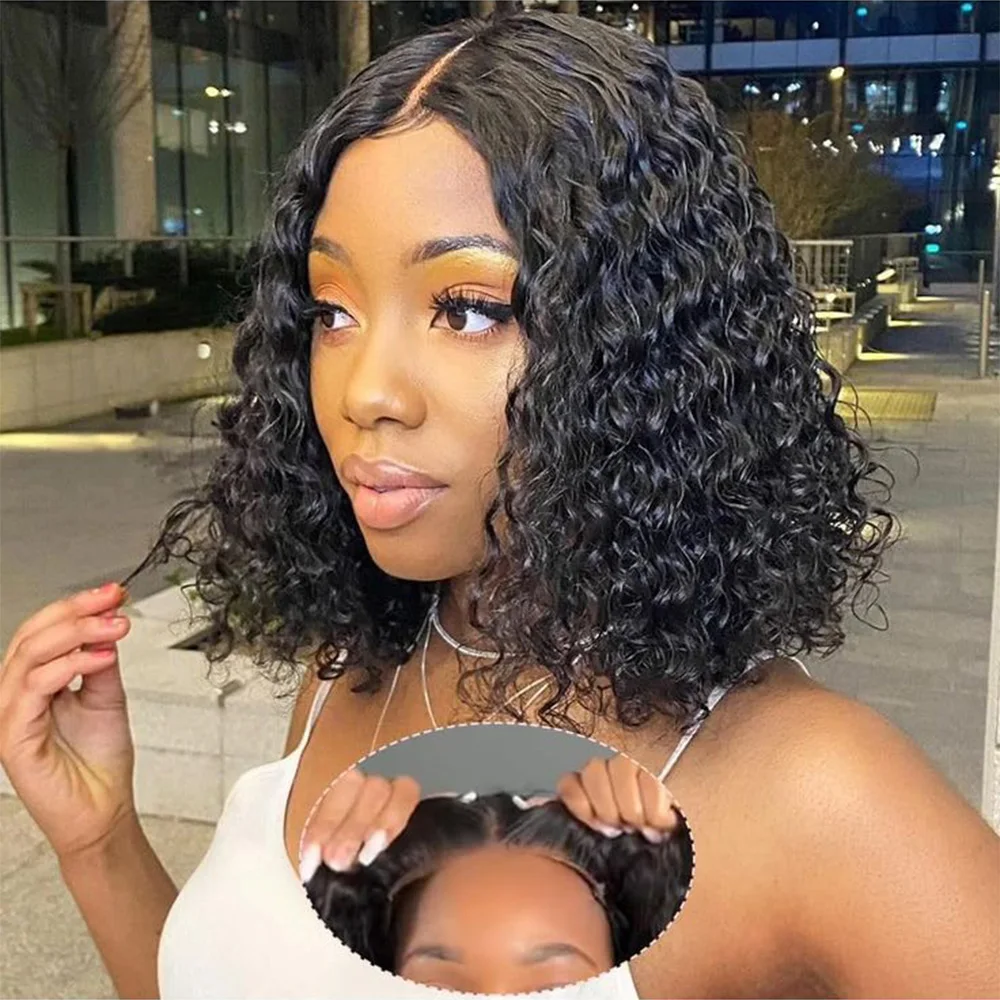 

Wear and Go 6x4 Glueless Wigs Human Hair Pre Plucked Pre-Cut for Beginners 180% Density Deep Wave Lace Front Wig Natural Black