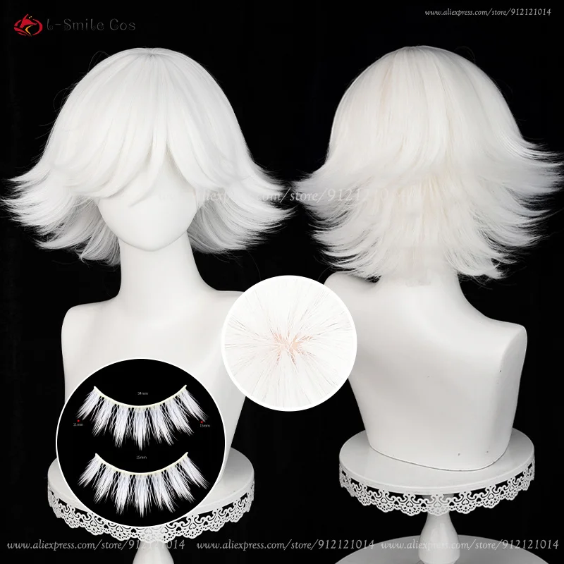 

Парик для косплея аниме Mi Zu Ki, 33 см, короткие белые парики Mizuki для косплея, термостойкие синтетические волосы, искусственный парик на Хэллоуин + шапочка для парика