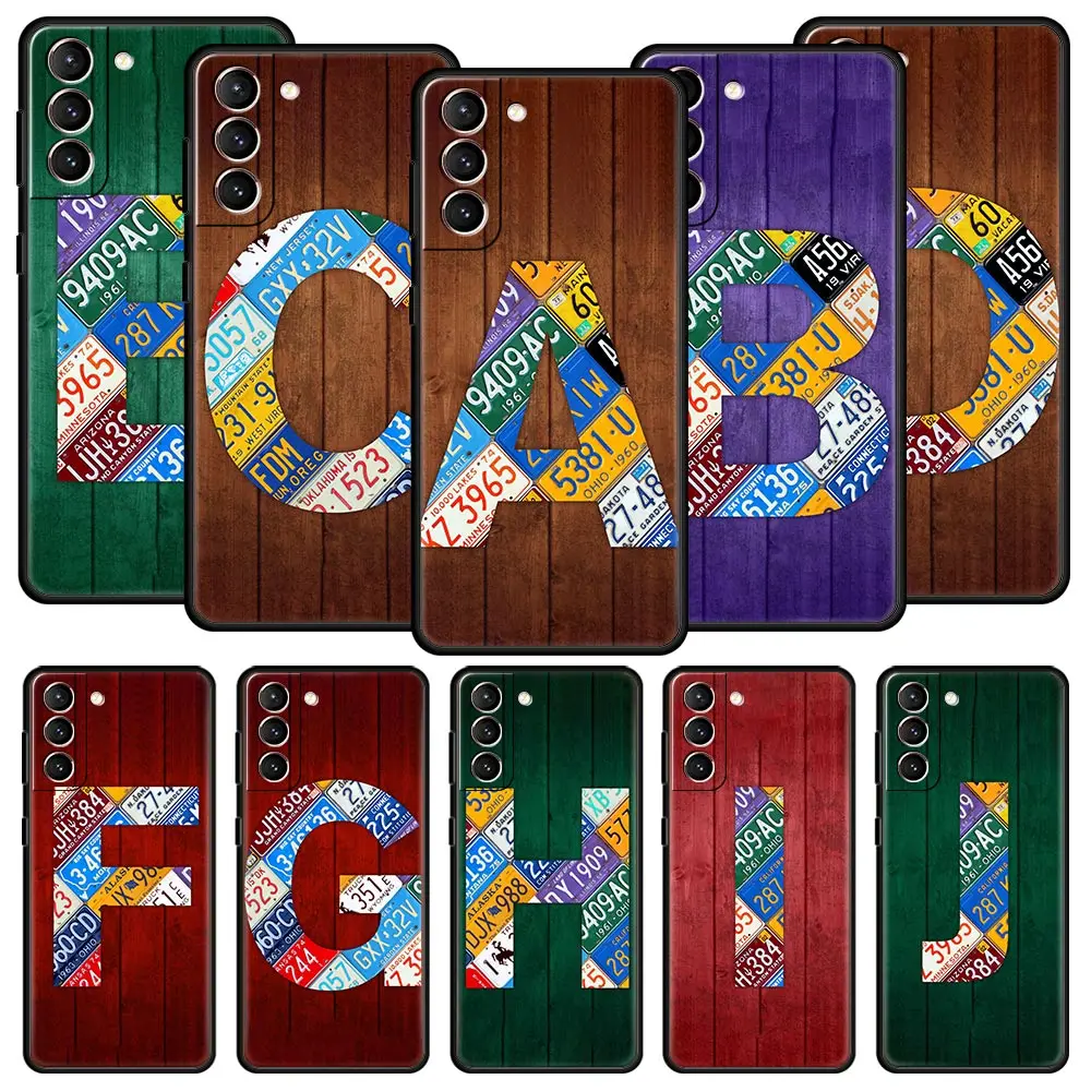 

wood License Plate Letters A Phone Case For Samsung Galaxy S23 S22 Ultra S20 S21 FE 5G S10 S9 Plus S10E S8 S7 Edge Pattern Cover