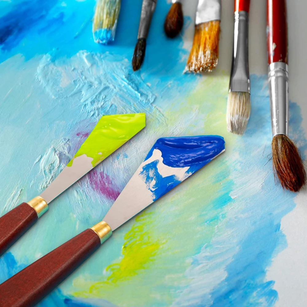 Oil Painting Knife 2pcs/Set Stainless Steel Palette Mix Paint Tool Artist Scraper Spatula Painting Tool Set