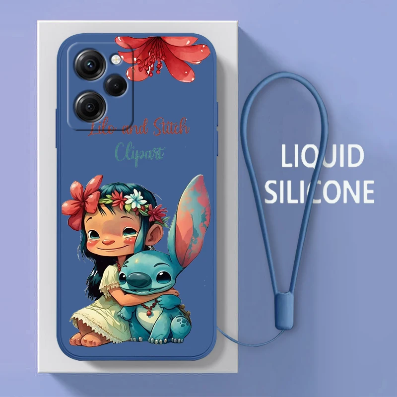 Anime Stitch Per Xiaomi Poco M6 X5 M5 C40 M4 X4 F4 C40 X3 Nfc F3 Gt M4 M3 Pro X2 4G 5G Liquid Rope Phone Case Coque Capa Fundas