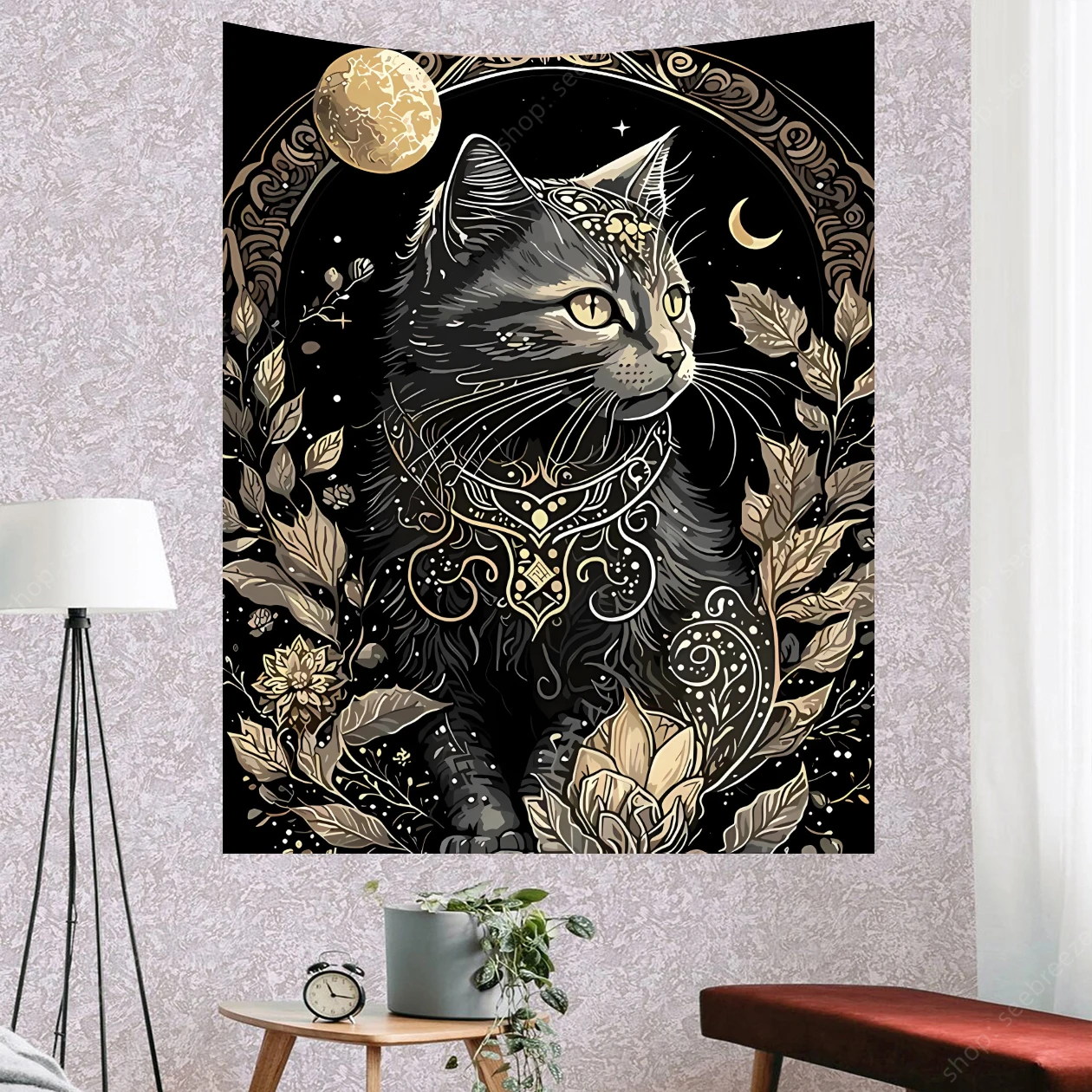 

Boho Cool Cat Tapestry with Moon Design Room Wall Decor Tapestry for Bedroom College Dorm Tapestries Hippie and Party Decor