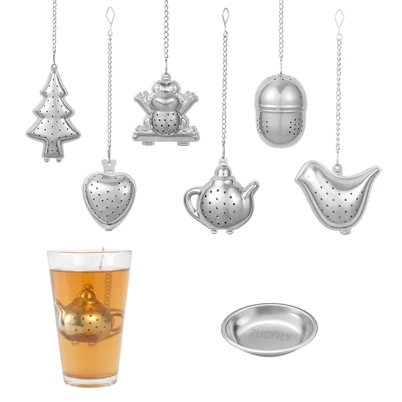 Stainless Steel Tea Infuser Teapot Heart Bird Frog Tree Star Shaped Mesh Strainer Coffee Herb Spice Diffuser With Dish Tray tea infuser tea strainer tea filter