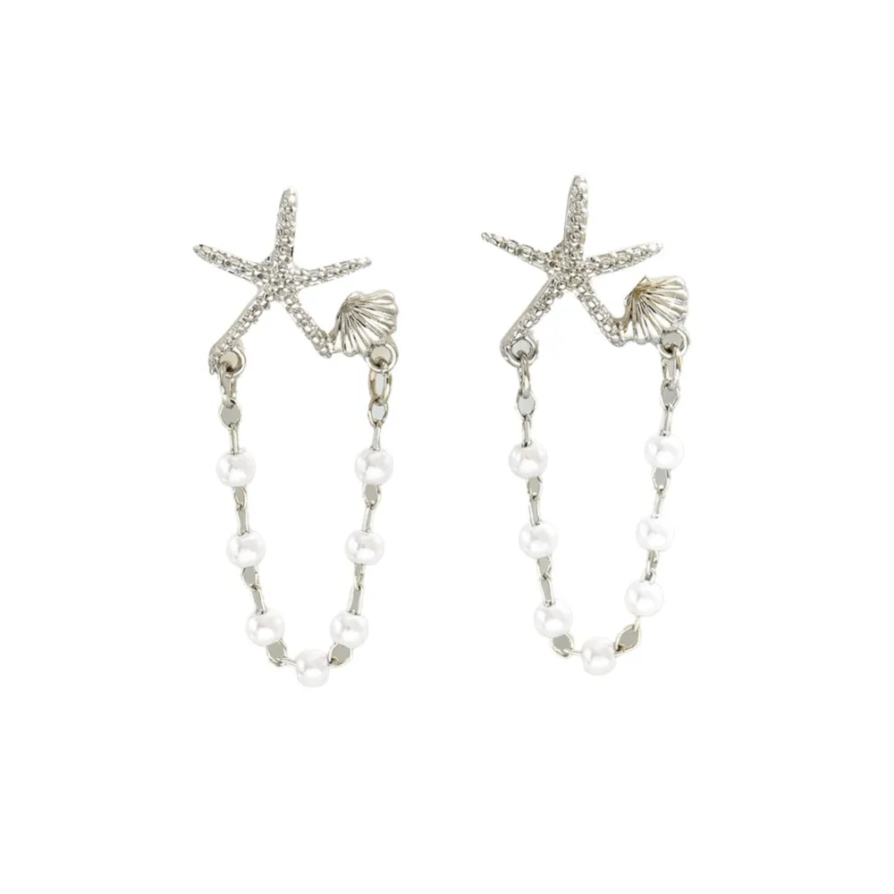 Cute Fashion Starfish Shell Stud Earrings for Women 2025 New Trend Pearl Tassel Earrings Party Jewelry Gifts