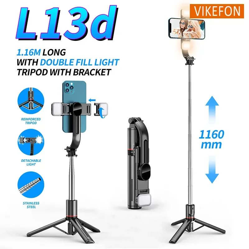 Foldable Selfie Stick Doule LED Fill Light with Wireless Bluetooth Remote Desktop Tripod Stand For iOS Android Smartphone Holder