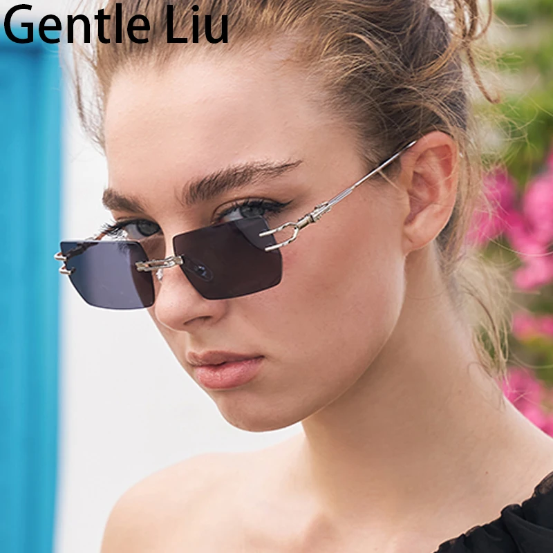 

Small Rectangle Rimless Sunglasses Men 2023 Luxury Brand Vintage Frameless Sun Glasses For Male Mental Frame Eyewear Shades