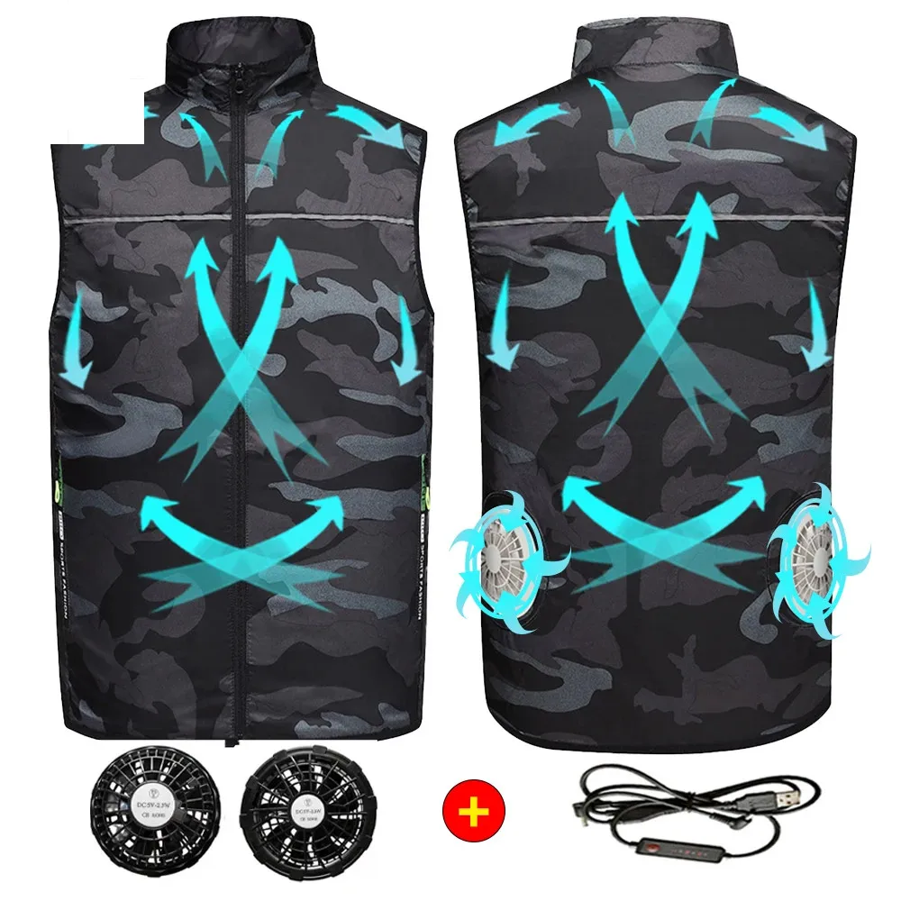 

Vest Men's Ice Fan Air Conditioner Clothes Summer Cool Vest Sport USB Rechargeable Cooling Vest Workers Camping Fishing Overalls