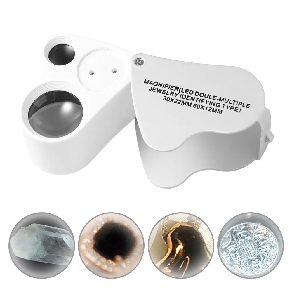 with Bright LED Light 30X 60X Illuminated Loupe Adjustable Lighting Flexible Foldable Jewelry Magnifier Hands Free Dual Lens