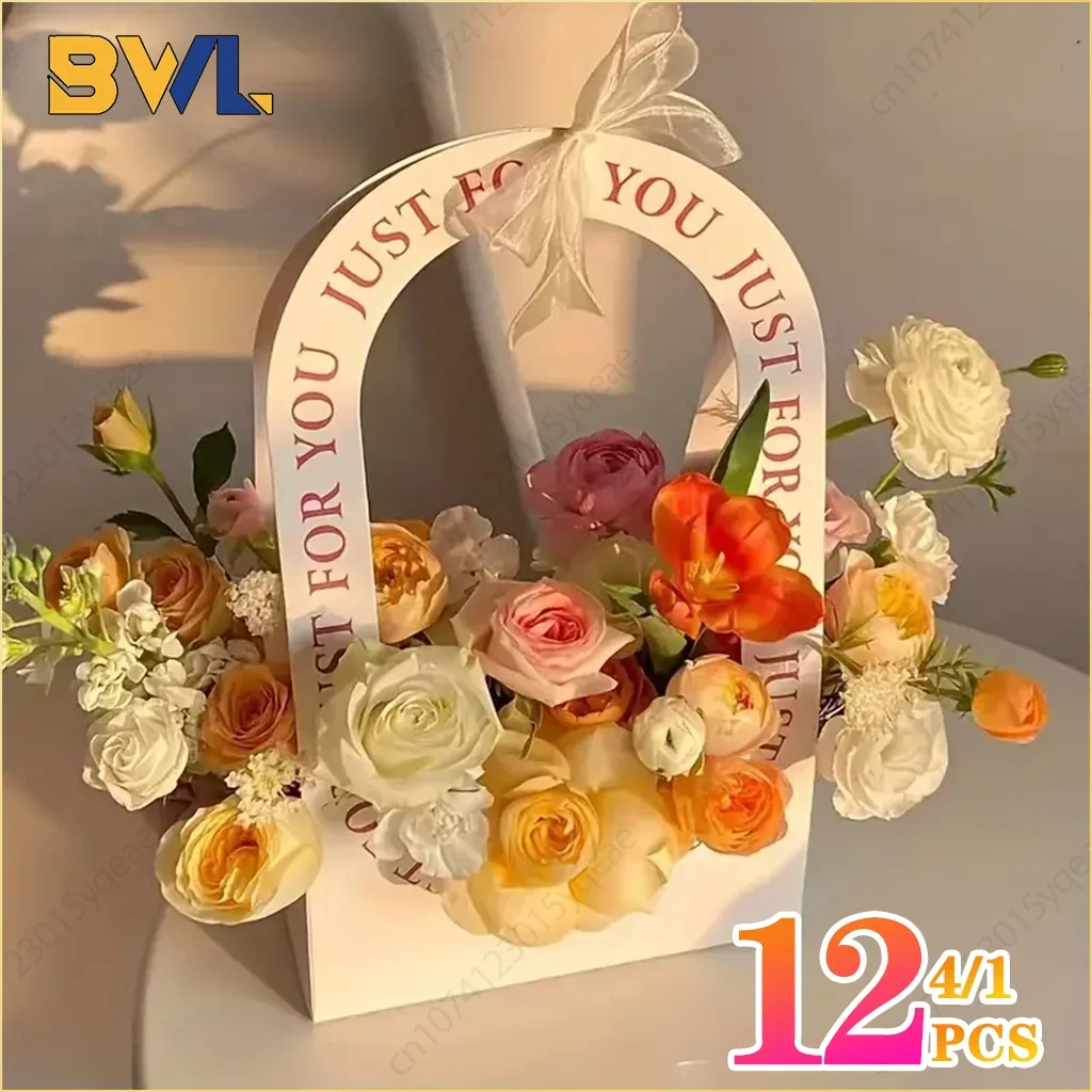 Valentine's Day Hollow Folding Handheld Flower Basket Simple Flower Box Paper Handbag Mother's Day Gift Arrangement Box flower basket