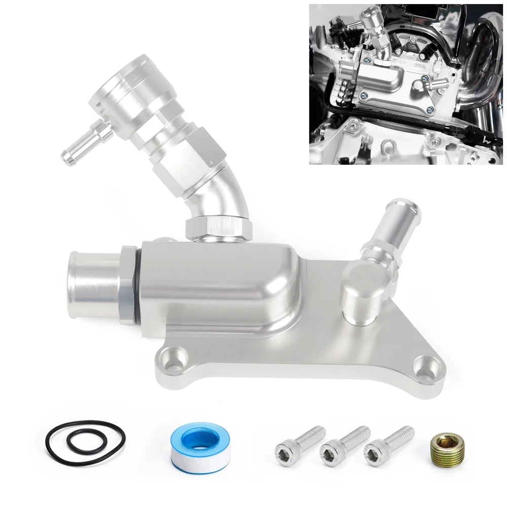 thumbnail interactive-video image 1 of Aluminum Upper Coolant Housing Inlet For Honda K24/K20Z3 Engines - Black, For Turbo Manifold Clearance 1 of 9